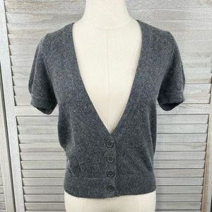 BCBG MAXAZRIA Angora Blend Short Sleeve Cardigan Gray-Large
